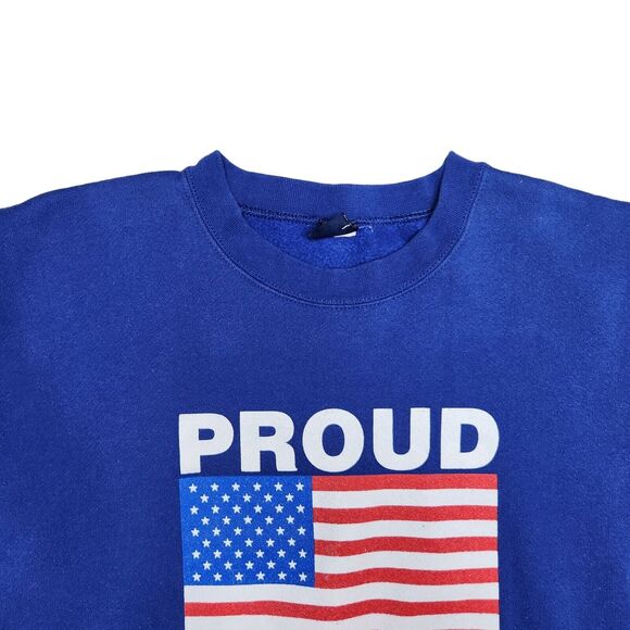 Vtg Proud To‎ Be An American Sweater Blue Crewneck Trump MAGA USA Flag Patriotic - Picture 2 of 7